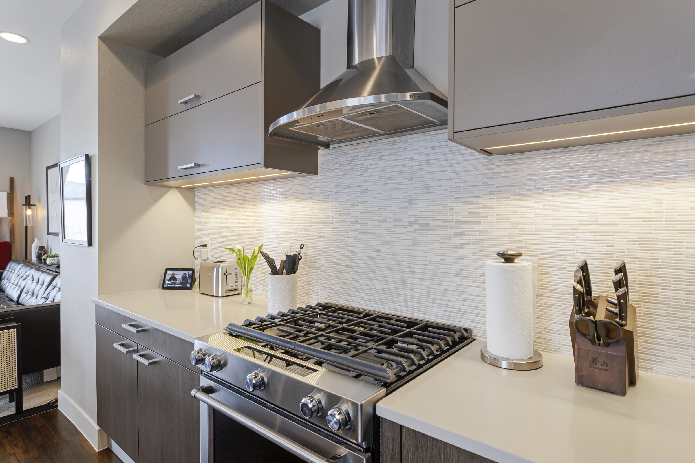 Kitchen and dining with pendant lighting