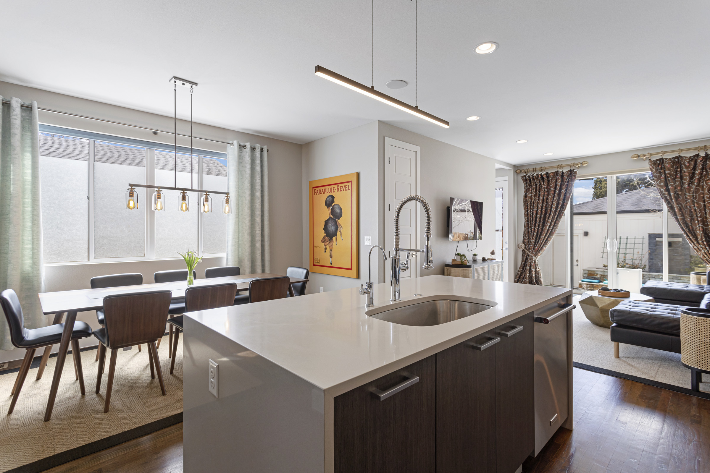 Kitchen and living room with natural light