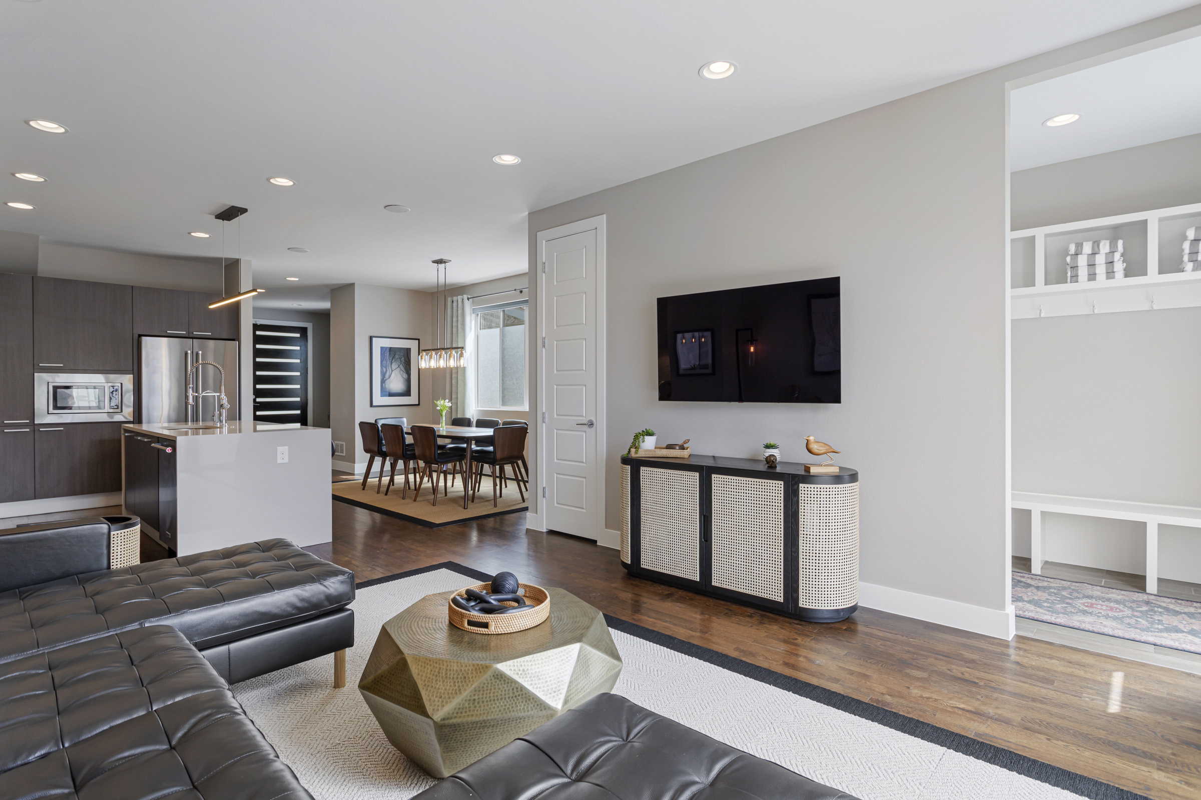 Open floor plan living and dining